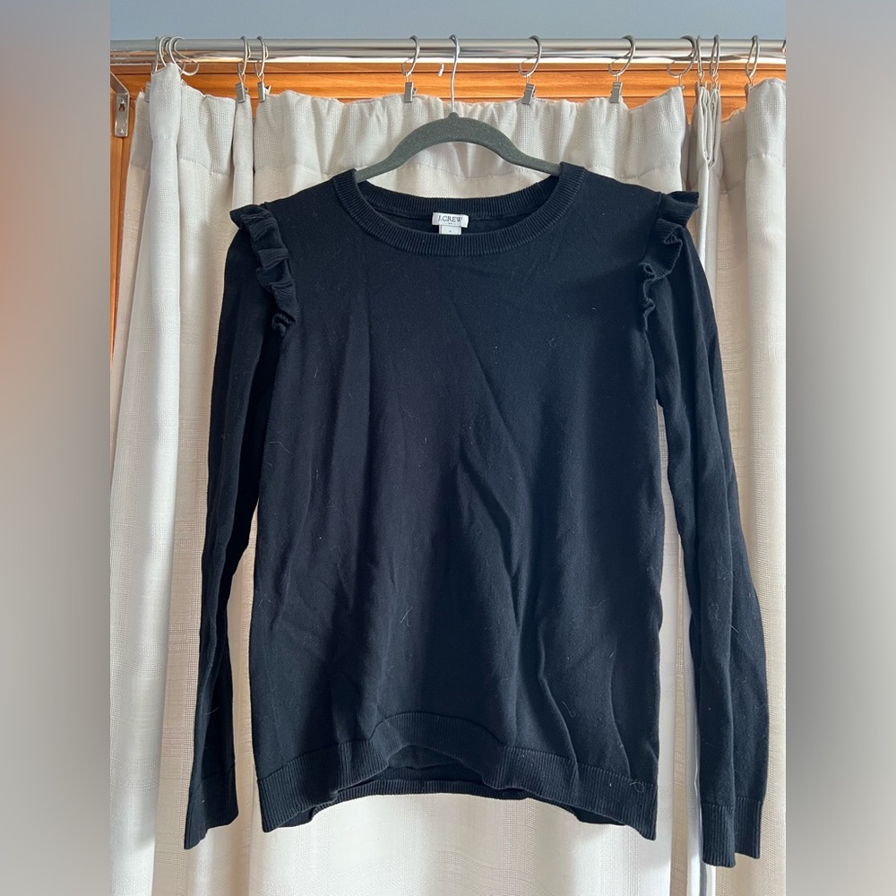 JCrew Black Ruffled Long Sleeve Sweater Size S